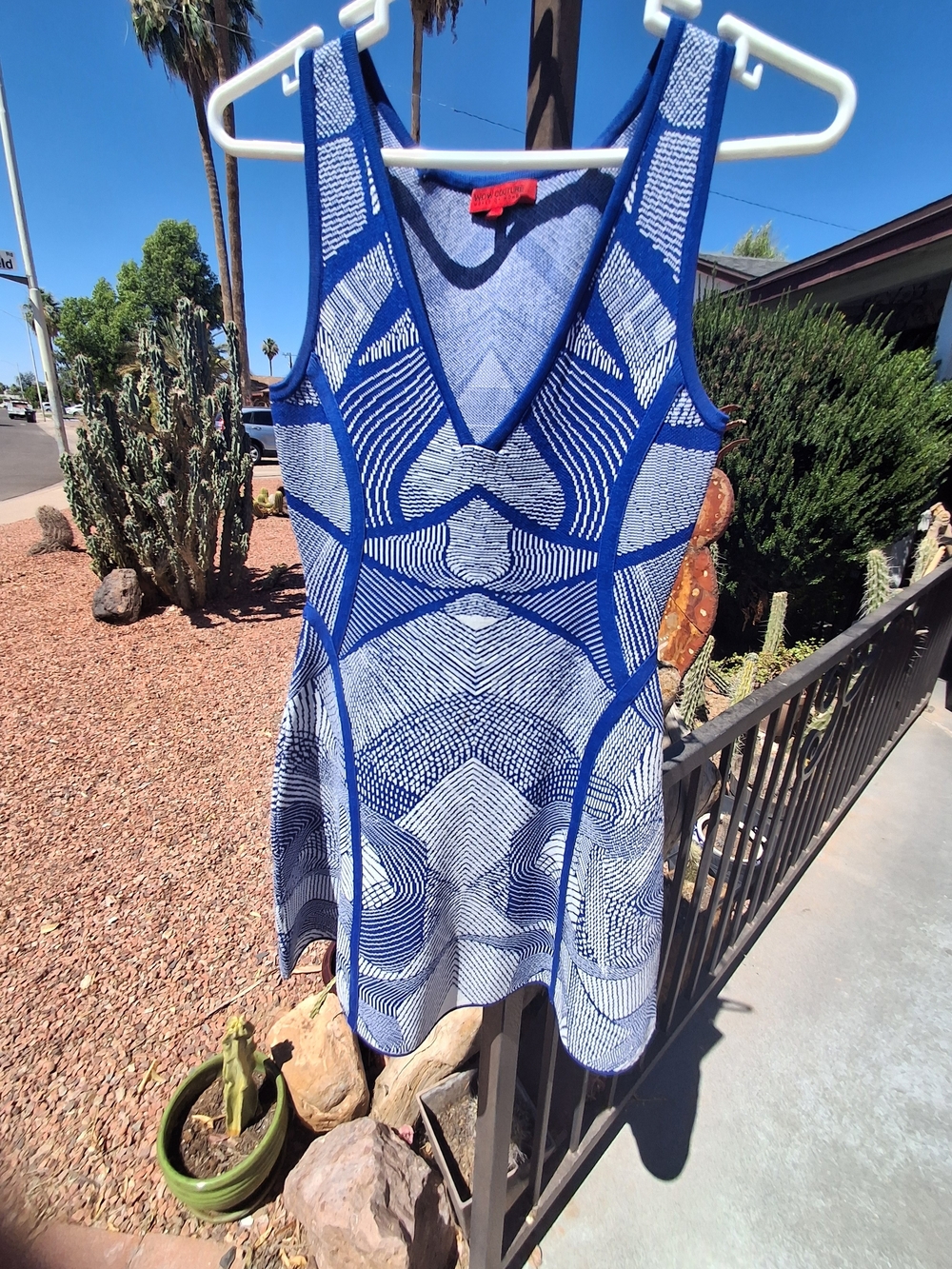 Wow Culture Blue & White Geometric Knit Tank Dress